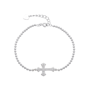 pulsera bolitas y cruz