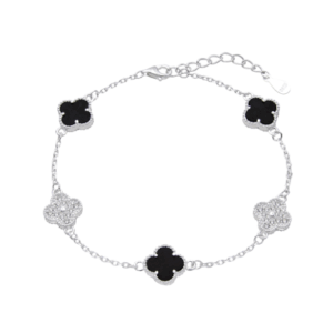 pulsera tréboles negro y brillo