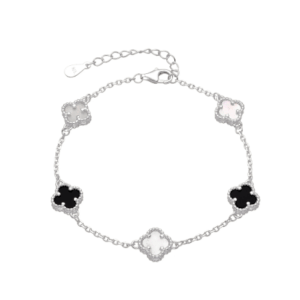 Pulsera Con Flores Negra Y Micropiedras