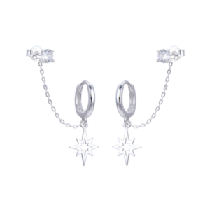 argollas Huggie Estrella y Pasante Con Cubic