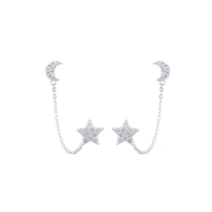 zarcillos luna y estrella con cadena